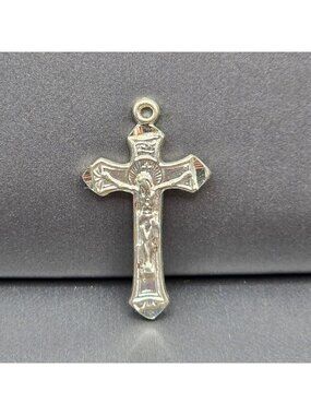 Vintage Sterling Silver Crucifix Pendant 1" Religious Cross Signed S